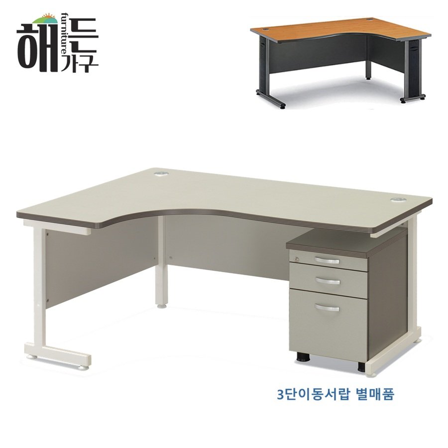 넓은책상 L자책상 사무용 사무실 책상(화이트다리), 샌드 상세 이미지 1