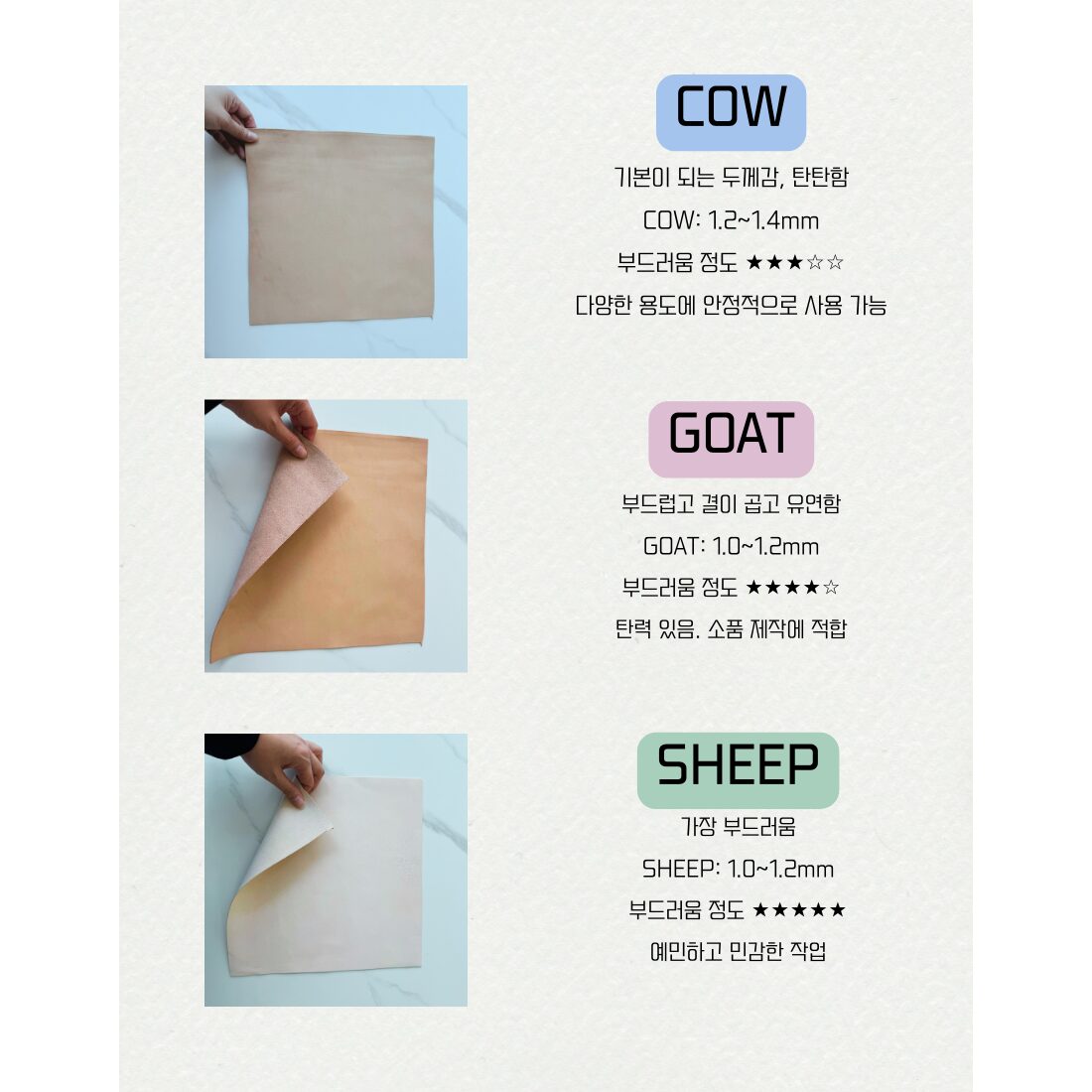 천연가죽원단 Full 베지터블 생지 1장 [30cm x 30 cm] 가죽공예 DIY, 소 (COW)할인 상세 이미지 2