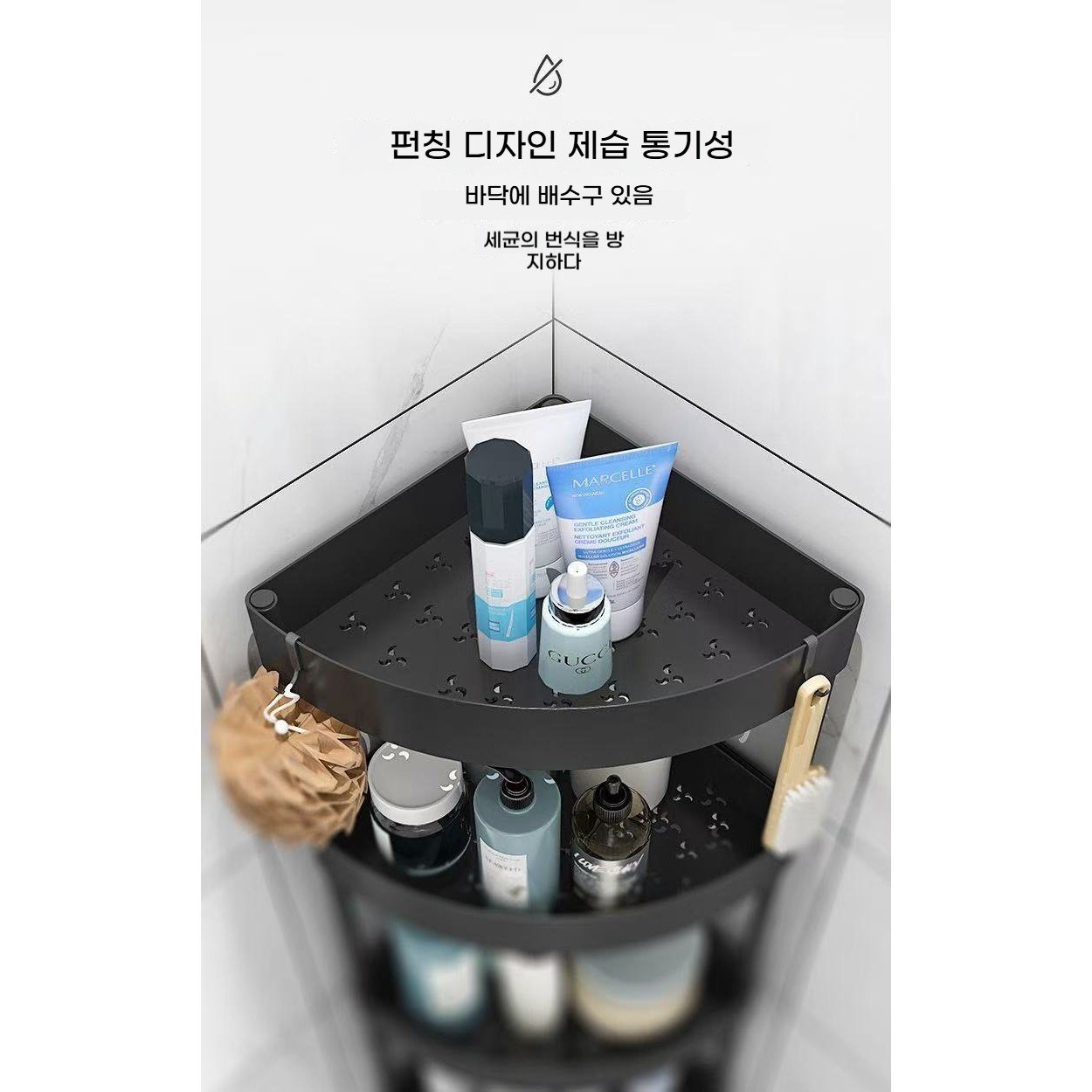 [드림] 화장실 선반 삼각대 바닥 화장실 카운터 화장실 수납 다층 욕실 5단 롤러 포함, 욕실 선반, 블랙, 1개할인 상세 이미지 1