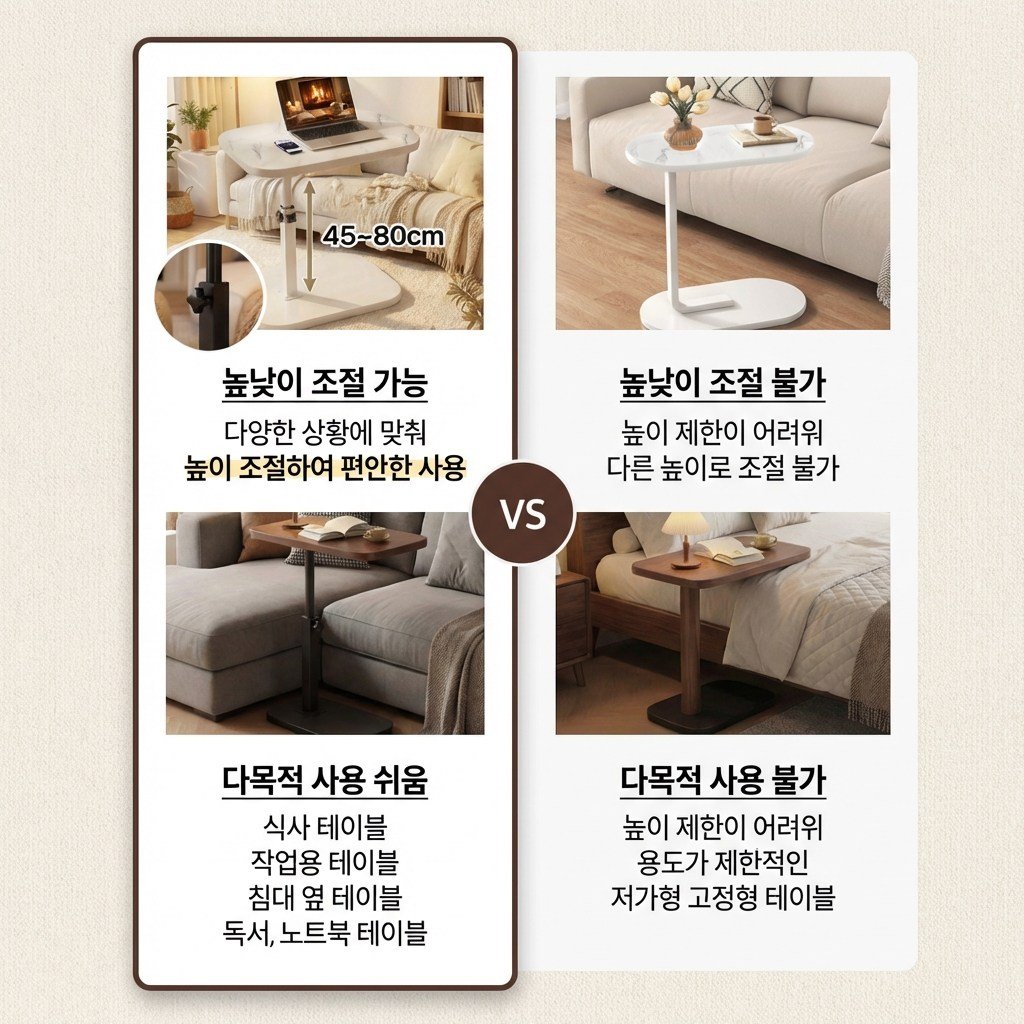 앞날창창 높이조절 쇼파 침대 사이드 테이블, 화이트 대리석할인 상세 이미지 1