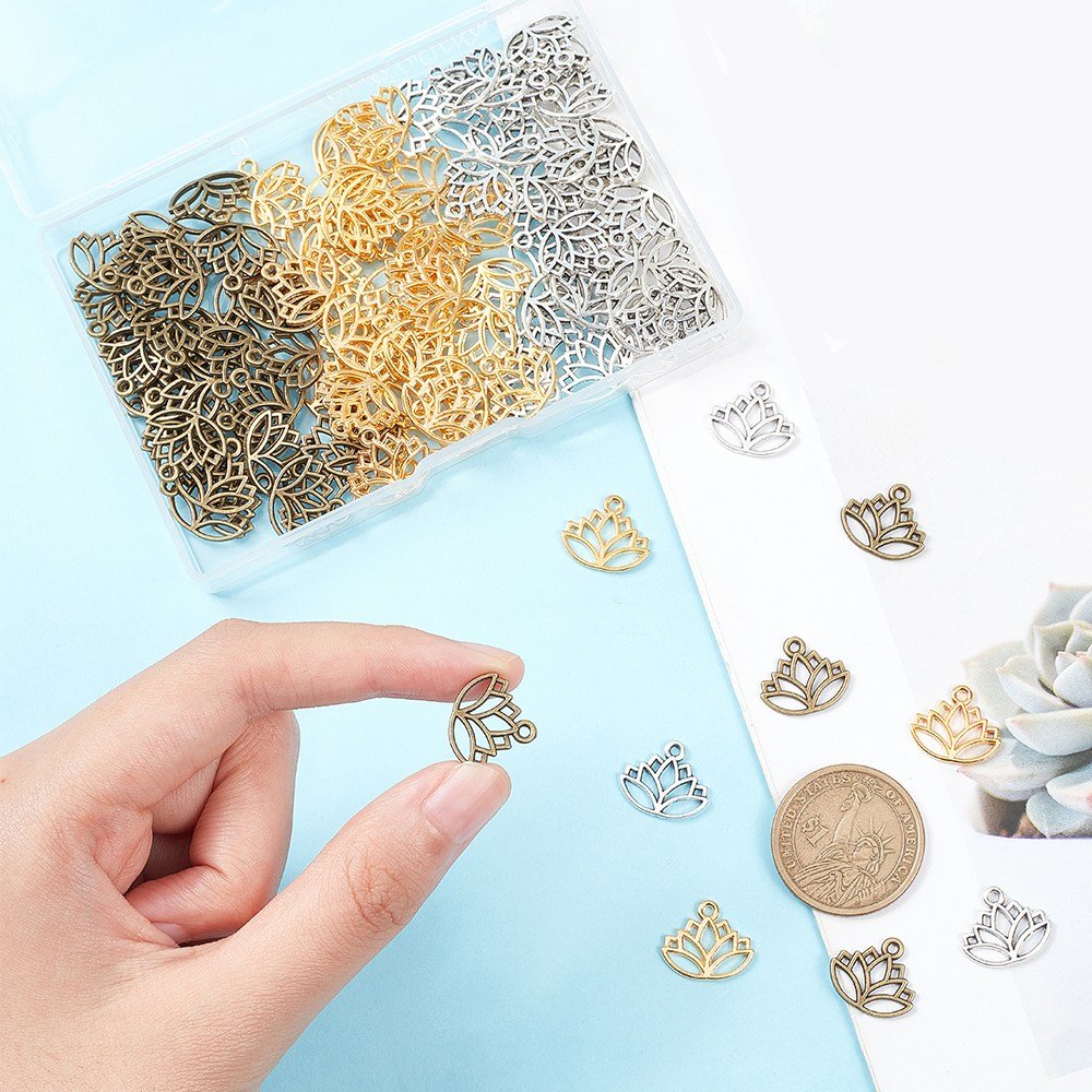 120개 연꽃 합금 패션펜던트 DIY 악세사리 귀걸이 목걸이 키링 부자재 14x16x1.4mm 구멍: 1.5mm, 혼합 색상 상세 이미지 2