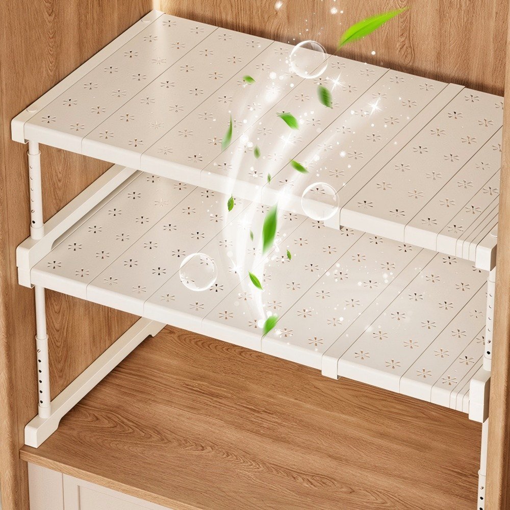 Shipshape 옷장 레이어드 높이조절 길이조절 칸막이 싱크대 하부장 정리 수납 선반 신발걸이 적층형 정리대, 1개, 화이트(47~68x42x34~50)cm할인 상세 이미지 2