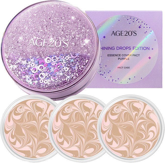 에이지투웨니스 샤이닝 드롭 에디션 뉴오리지널 에센스 커버 팩트 케이스 + 리필 12.5g x 3p, 21호 핑크라떼, 1개