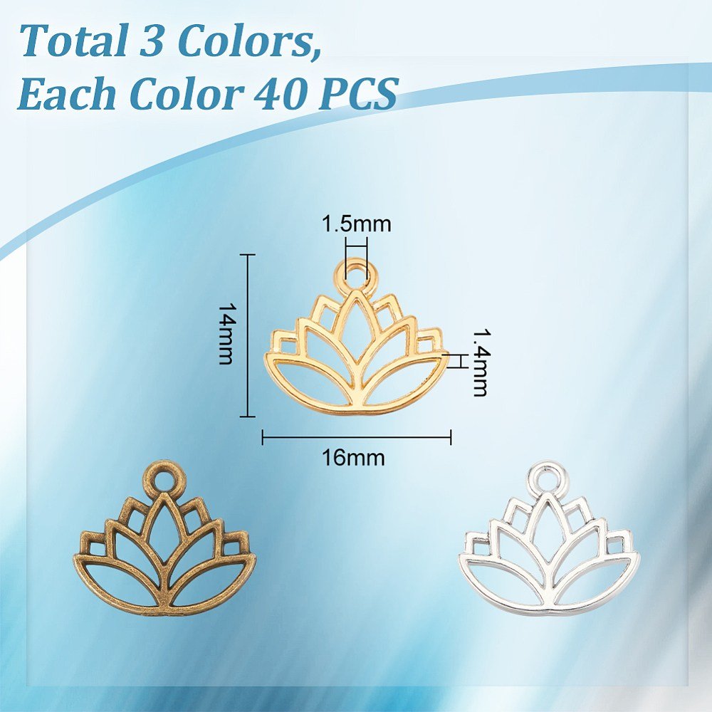 120개 연꽃 합금 패션펜던트 DIY 악세사리 귀걸이 목걸이 키링 부자재 14x16x1.4mm 구멍: 1.5mm, 혼합 색상 상세 이미지 2
