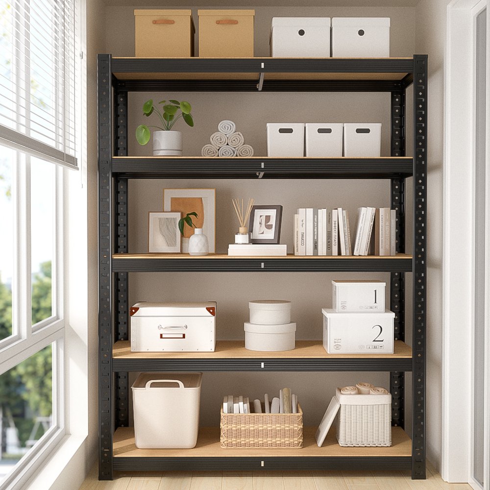 코멧 튼튼한 무볼트 간편조립 철재 선반, 블랙, 5단 상세 이미지 2